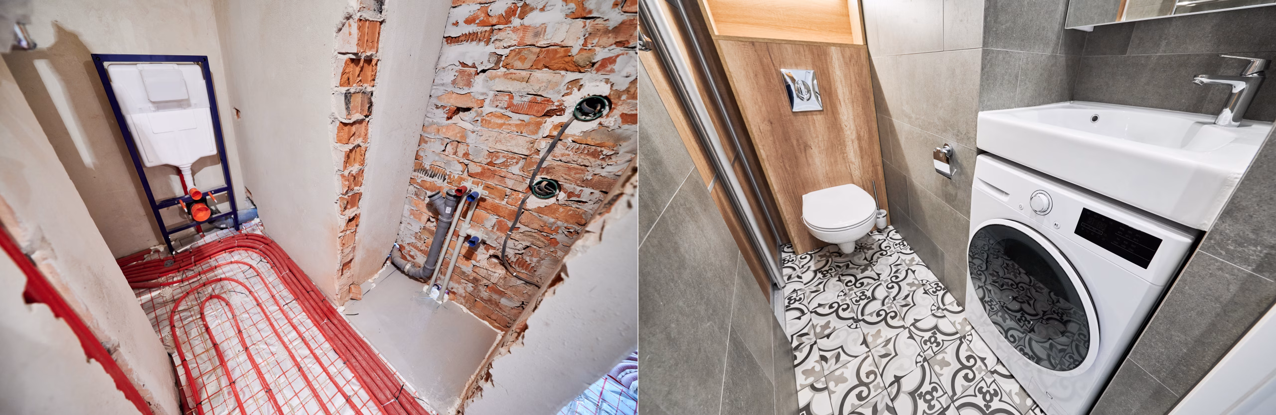 Standard-Komplettsanierung eines Altbau-Badezimmers in Berlin mit bodengleicher Dusche und neuen Boden- und Wandfliesen
